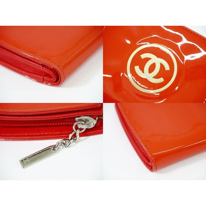 Chanel Coco Mark Fold Wallet Compact Patent Leather Orange — view 6