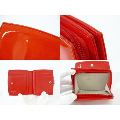 Chanel Coco Mark Fold Wallet Compact Patent Leather Orange — view 7