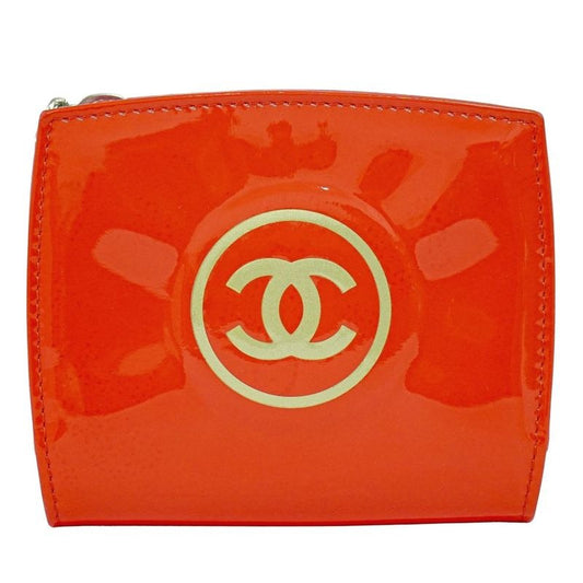 Chanel Coco Mark Fold Wallet Compact Patent Leather Orange