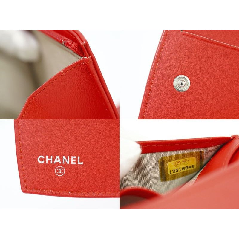 Chanel Coco Mark Fold Wallet Compact Patent Leather Orange — view 9
