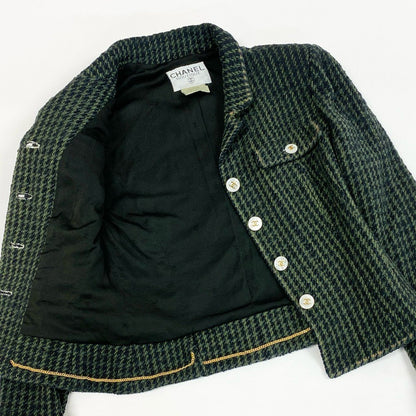 Chanel Collection CC Logo Button Tweed Short Jacket 40 Dark Green — view 6