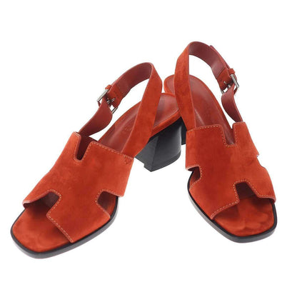 Hermes 60 Suede Leather Heel Sandals Orange 35.5