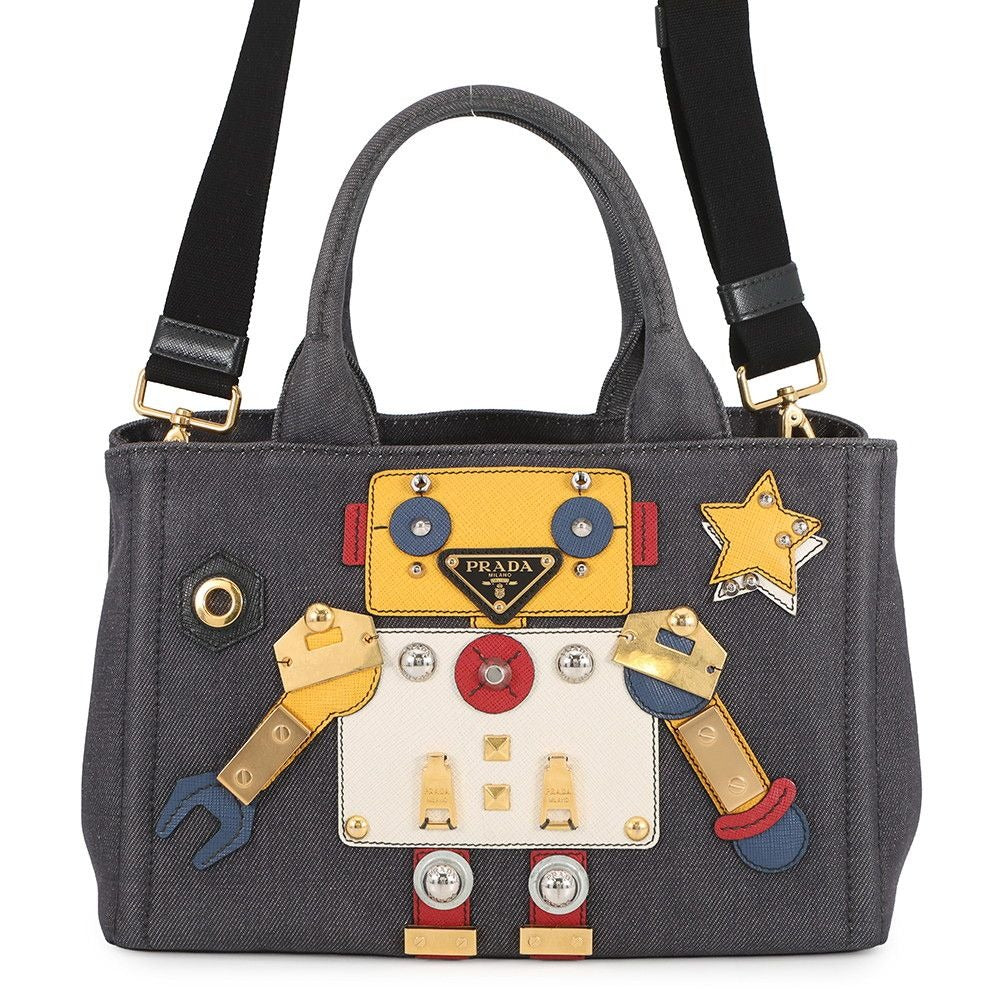 Prada Tote Canapa Robot Canvas 2-Way Navy