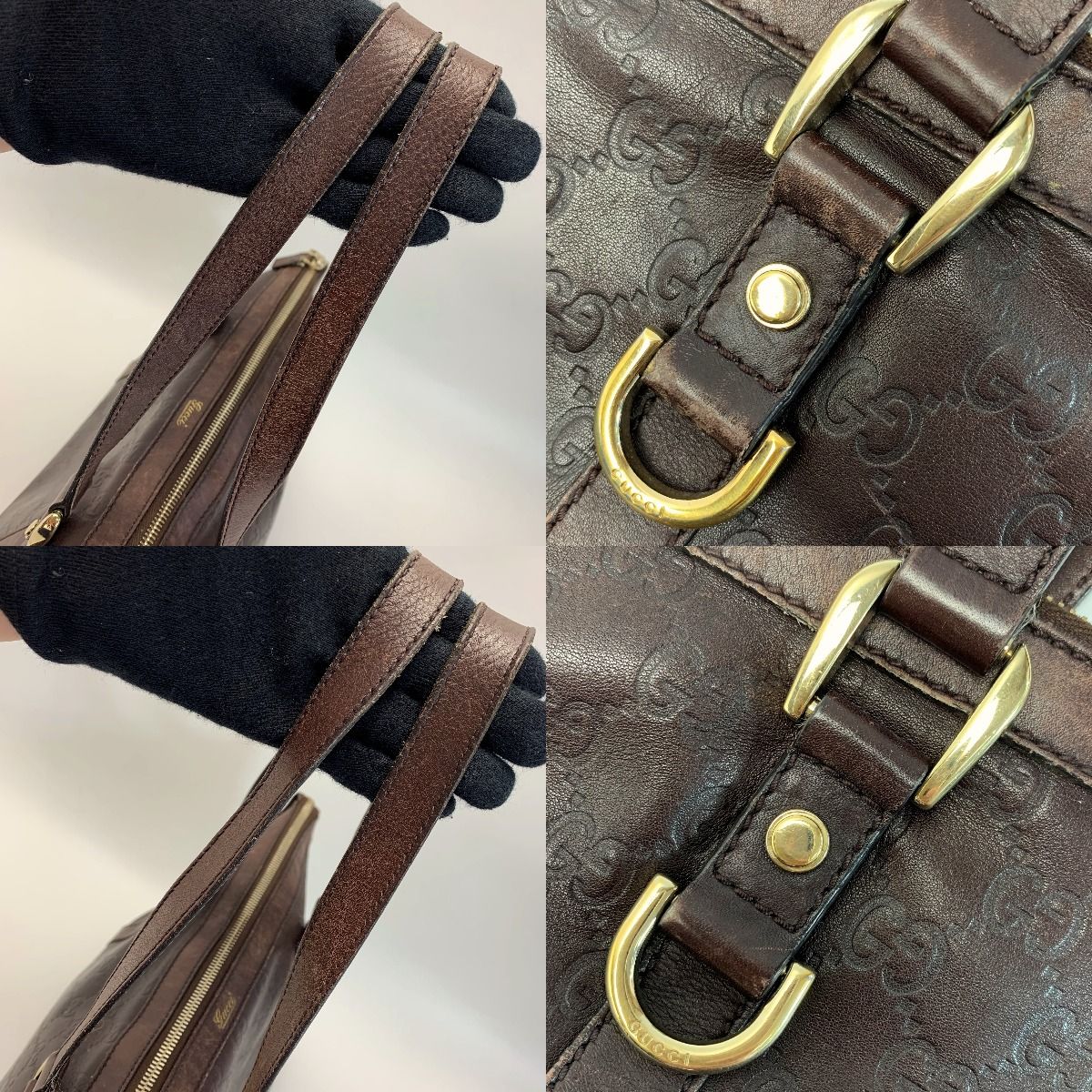 Gucci Leather 141470 Brown Handbag Gold Hardware Ladies