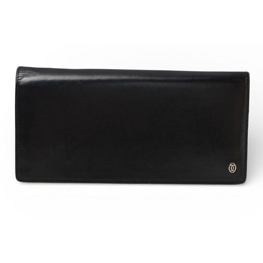 Cartier Wallet Long Leather Pasha Black Silver