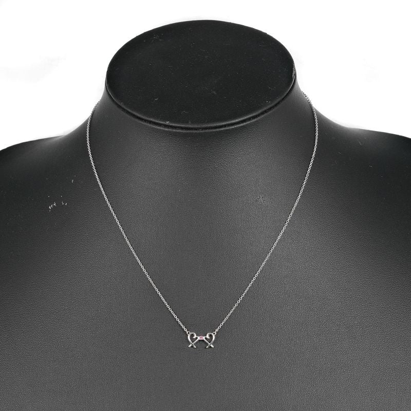 Tiffany & Co Double Rubbing Heart 925 Silver And Pink Sapphire Ladies 1.38g
