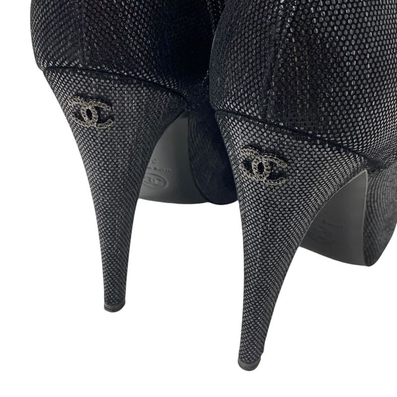 Chanel Boots Short Boots Shoes Leather Black Here Mark Metallic