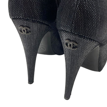Chanel Boots Short Boots Shoes Leather Black Here Mark Metallic