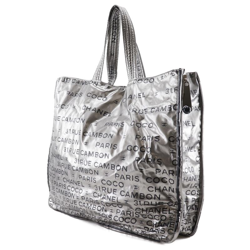 Chanel Unlimited Logo Coco Mark A46113 Nylon Silver Ladies Tote Bag