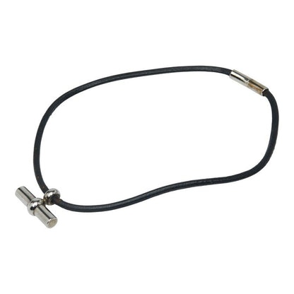 Hermes Glenan Necklace Choker Silver Black Metal Leather Women Hermes