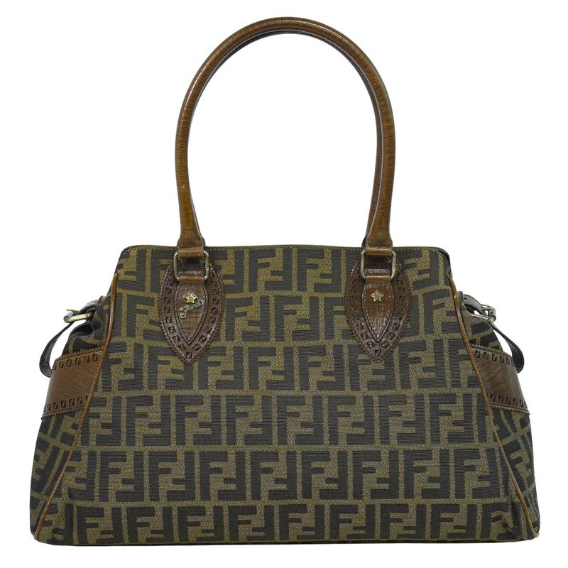 Authentic Fendi Etonico Zucca Tote Handbag Canvas Brown 8bn162 Etonico Bag