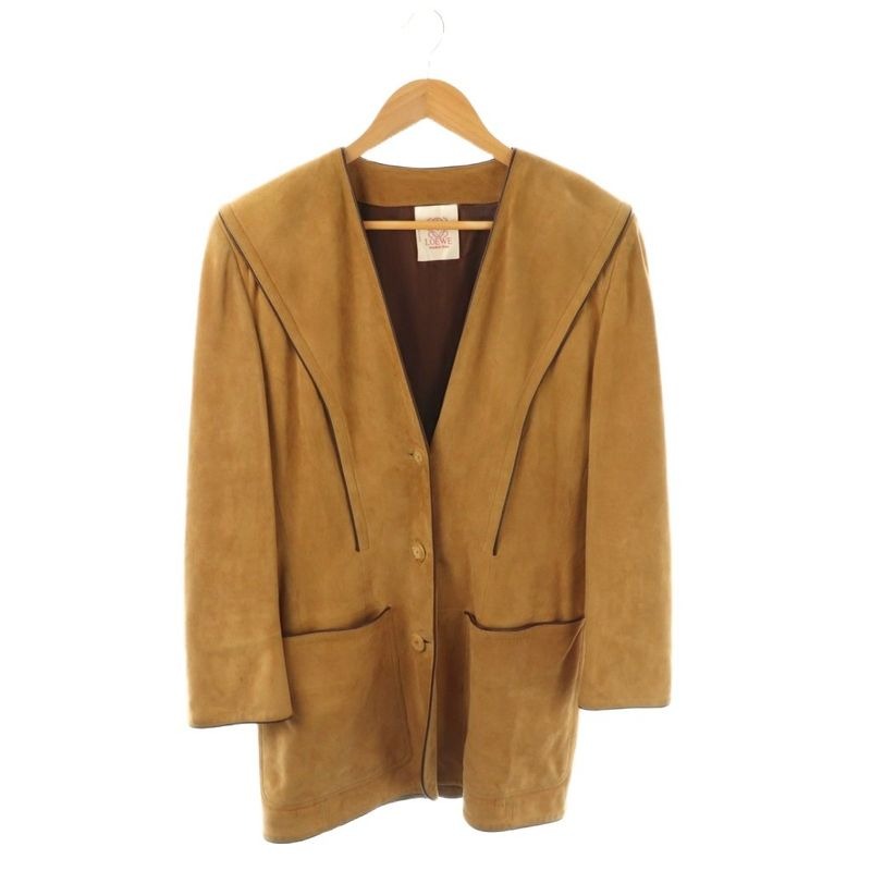 Loewe No Collar Suede Jacket Single Camel Hk OS
