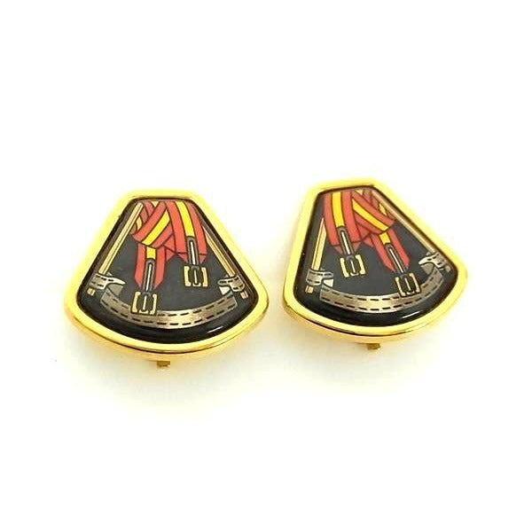 Hermes Earrings Enamel Gold Multicolor Metal Cloisonne