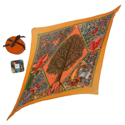 Hermes Scarf Pleated Axis Mundi Center of the World Yellow