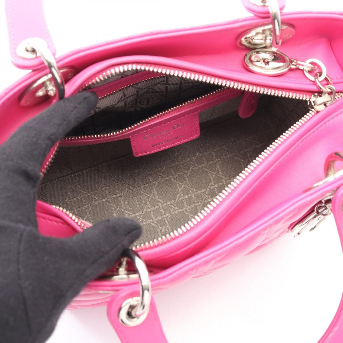 Dior Handbag Lady Cannage Fuchsia Pink Leather 2-Way Tote — view 3