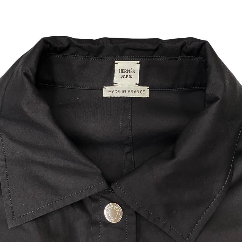 Hermes Shirt Dress Spring Coat 5e0573dv 40 Size Cotton Crew de Sel Noir Black