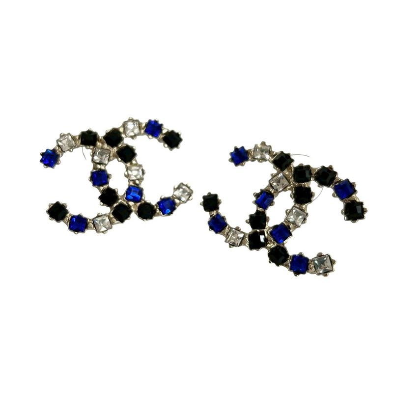 Chanel Coco Mark Metal Rhinestone Earrings Accessories 19AA
