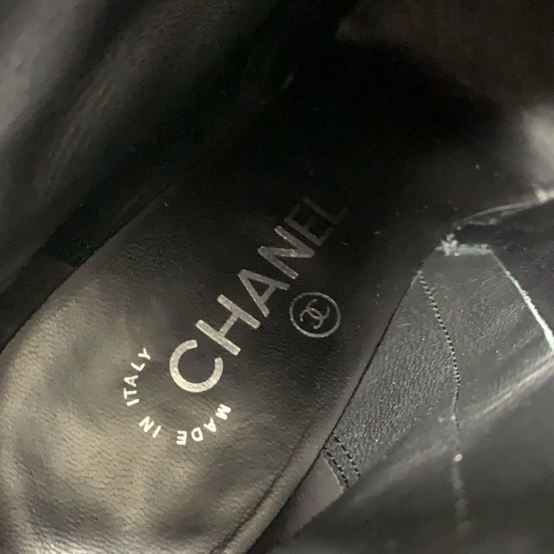 Chanel Boots Short Boots Shoes Fabric Leather Silver Black Logo