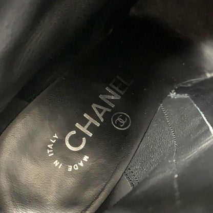 Chanel Boots Short Boots Shoes Fabric Leather Silver Black Logo