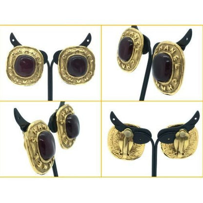 Chanel Vintage Earrings Metal Gold Red Stone — view 2