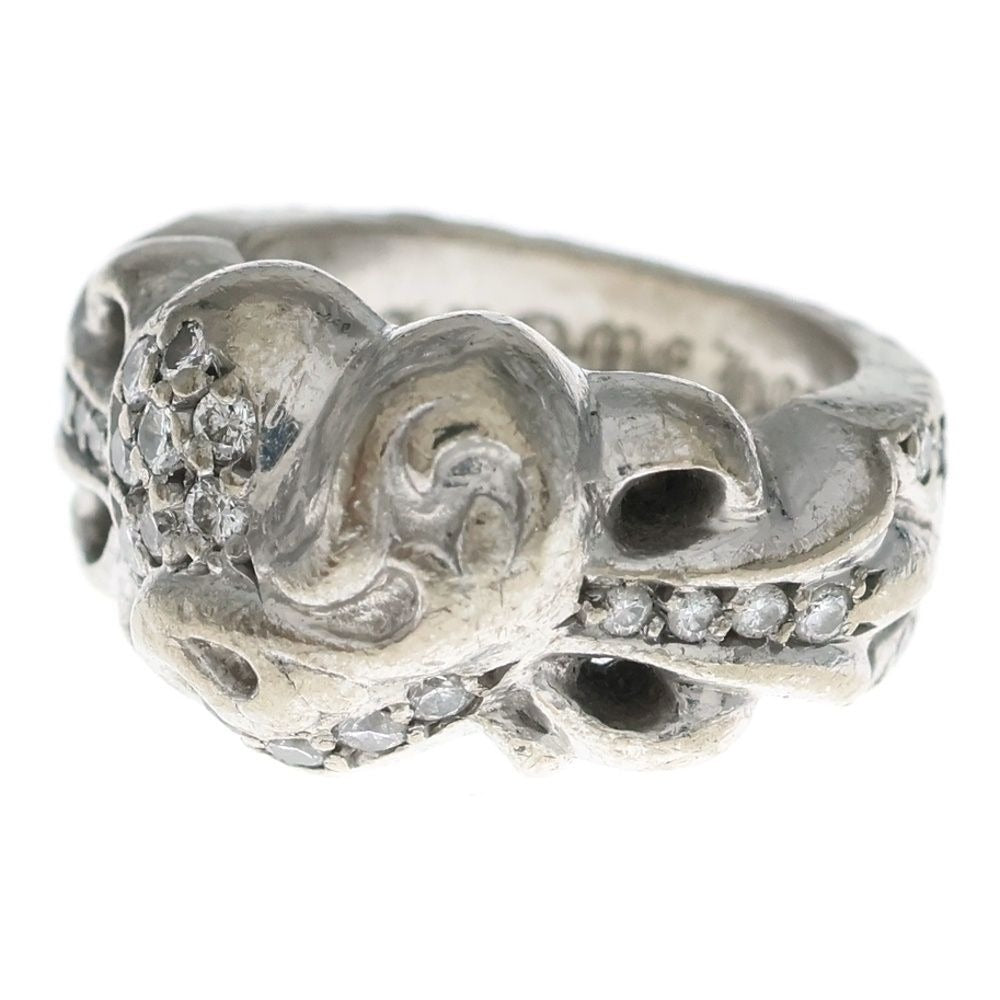 Chrome Hearts 18K Flrl Crs Hrt P Dia Floral Pave Diamond White Gold Ring