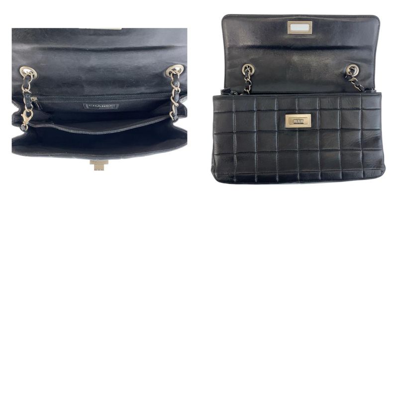 Chanel Vintage Chocobar Black Silver Hardware Lambskin 6135*** Chain Shoulder