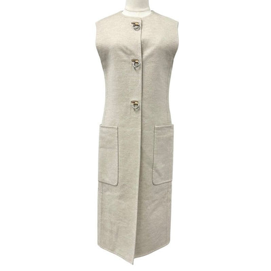 Hermes Outer Cashmere Beige Long Vest Gilet