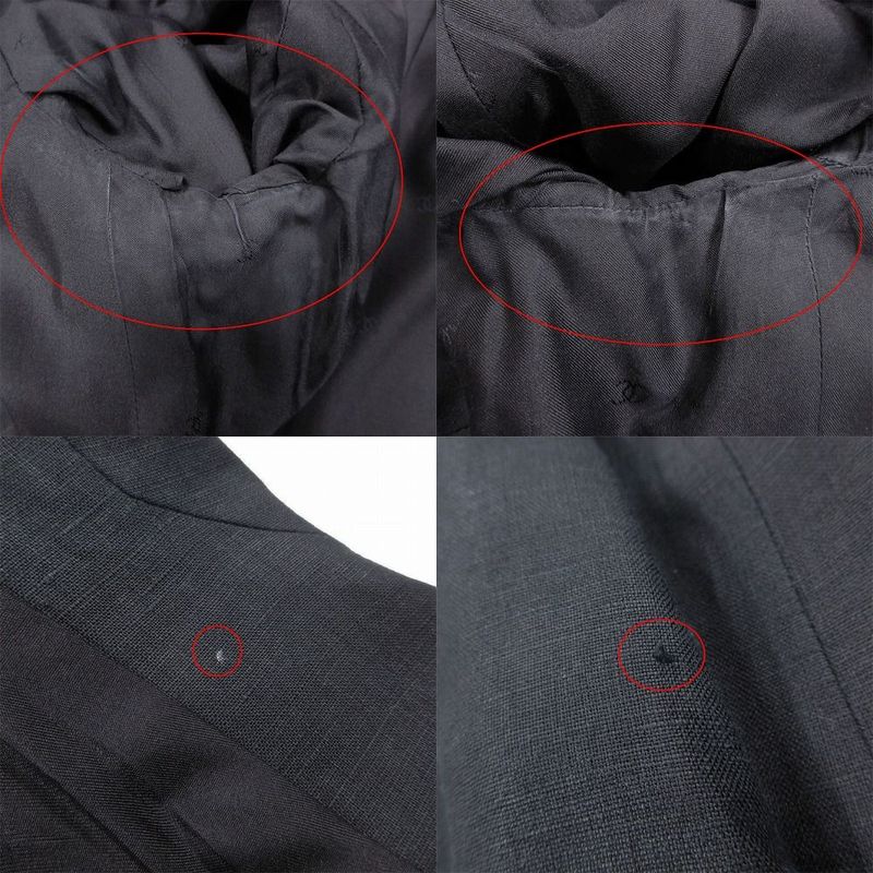 Chanel Coco Button 96p Linen Tailored Jacket Peaked Lapel Size M Ladies Black