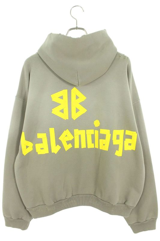 Balenciaga 25SS 744441 Tqva9 Tapelogo Damaged Hoodie Men's S