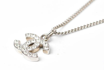 Chanel Necklace Pendant Rhinestone Silver White