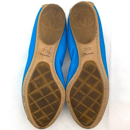 Chanel Ballet Shoes Ec21062 Blue Beige Camellia