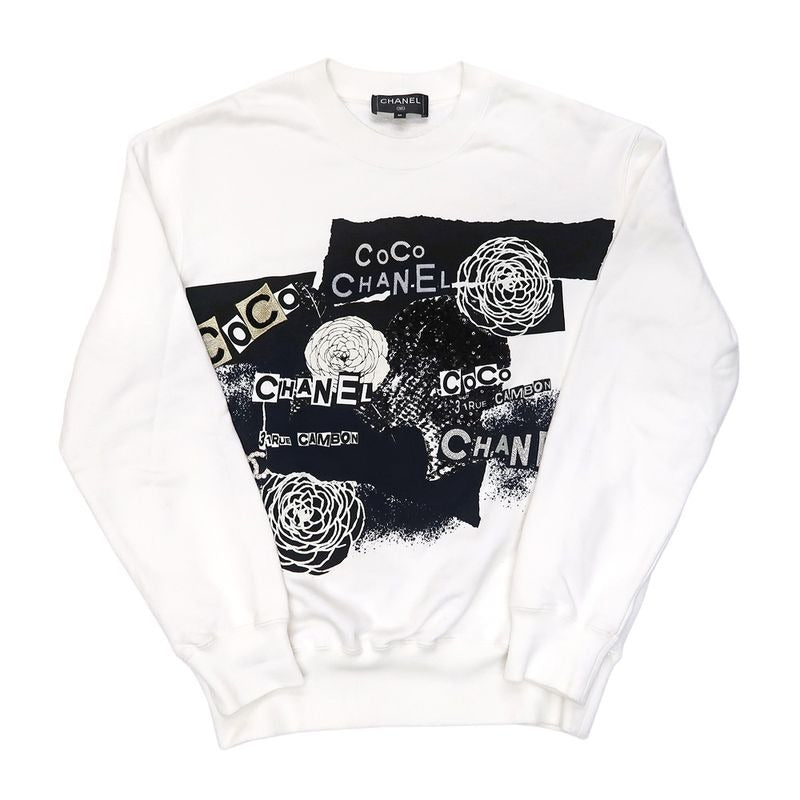 Chanel Sweatshirt Sequin M Size White Cotton