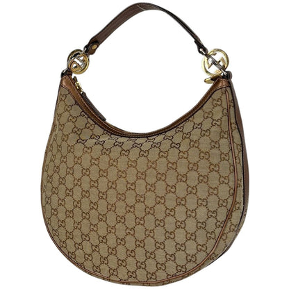 Gucci GG Pattern Shoulder Bag Interlocking Bag Canvas Beige Metallic Brown