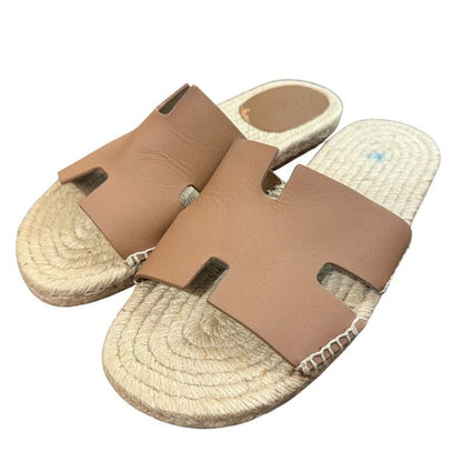 Hermes Espadrille Antigua Flat Leather Sandals 42 Brown