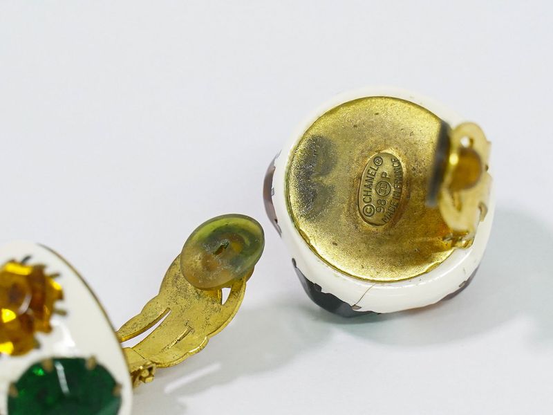 Authentic Chanel Coco Mark Multi-colored Stone Earrings GP Gold Plated Coco