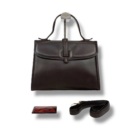 Bottega Veneta Marco Polo 2-Way Top Handle Bag Shoulder Dark Brown Leather