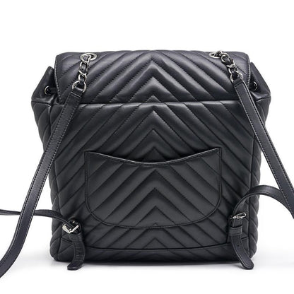 Chanel V-stitched Backpack Lambskin Chain Black