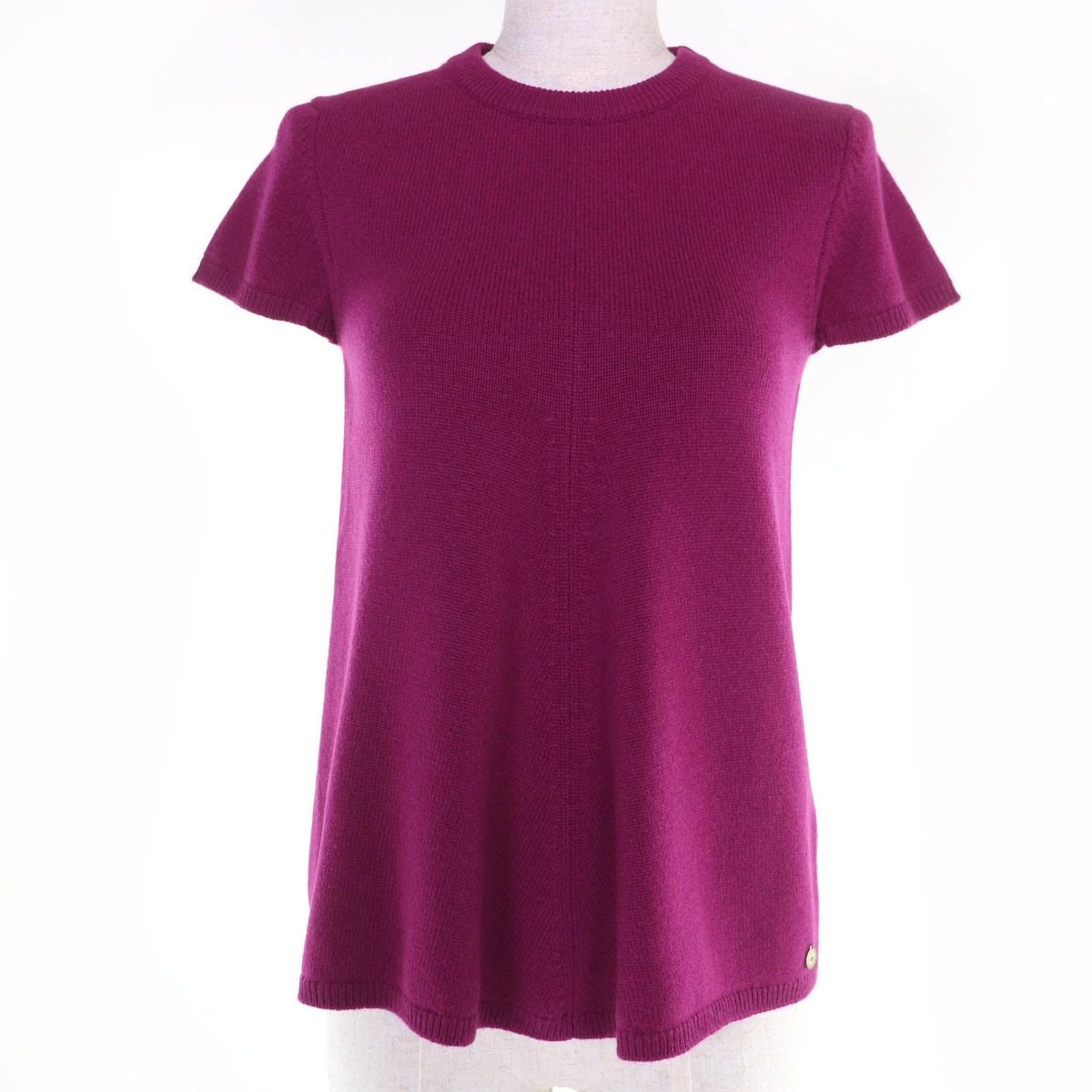 Hermes Cashmere Gold H Logo Short Sleeve Knit Purple 34 Sweater