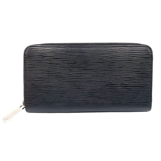 Louis Vuitton Zippy Wallet Epi Noir Leather Black Zip Around Silver