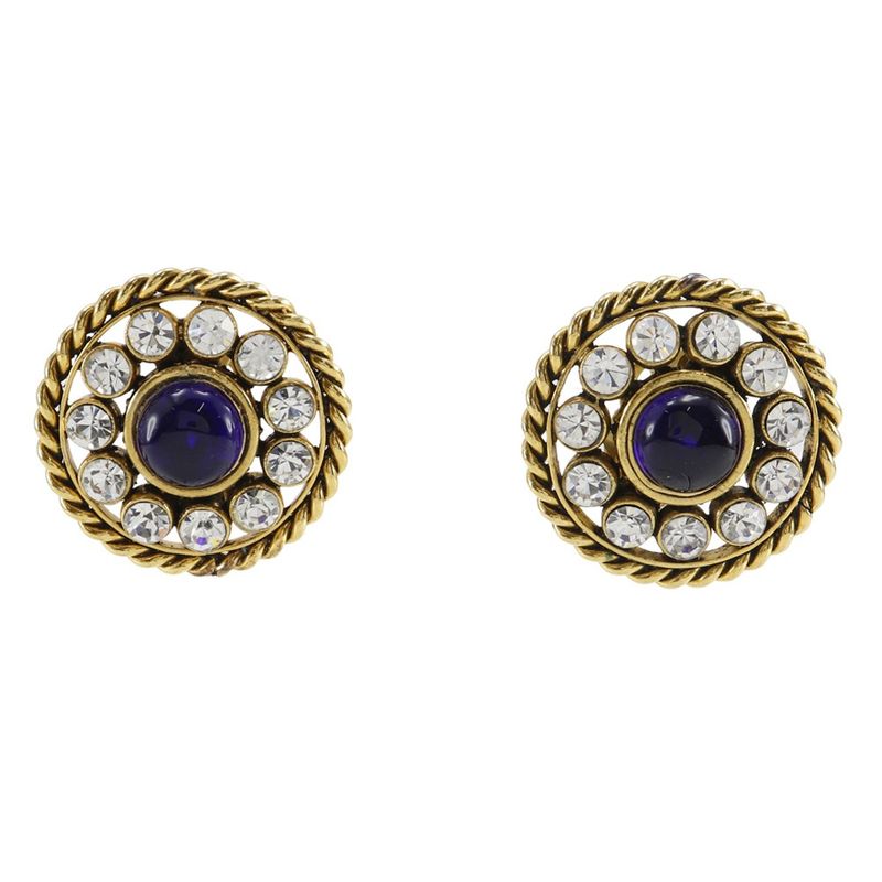 Chanel Gold Plated And Rhinestone Blue 23 Ladies 31.5g Earring