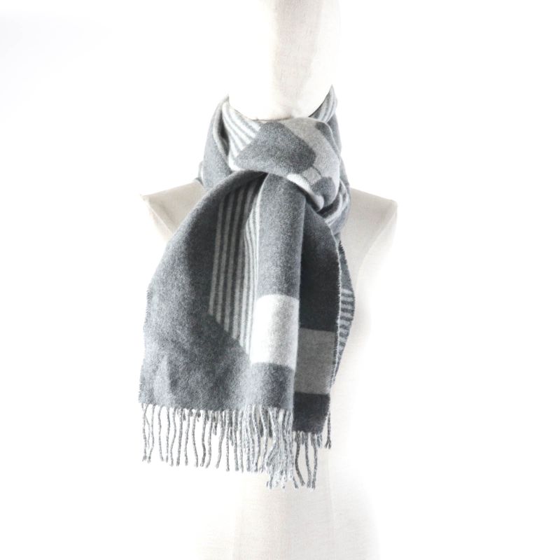 Hermes Sangre À Bucle 100% Cashmere Anthogracito / Gris Cles Fringed Scarf 39 X