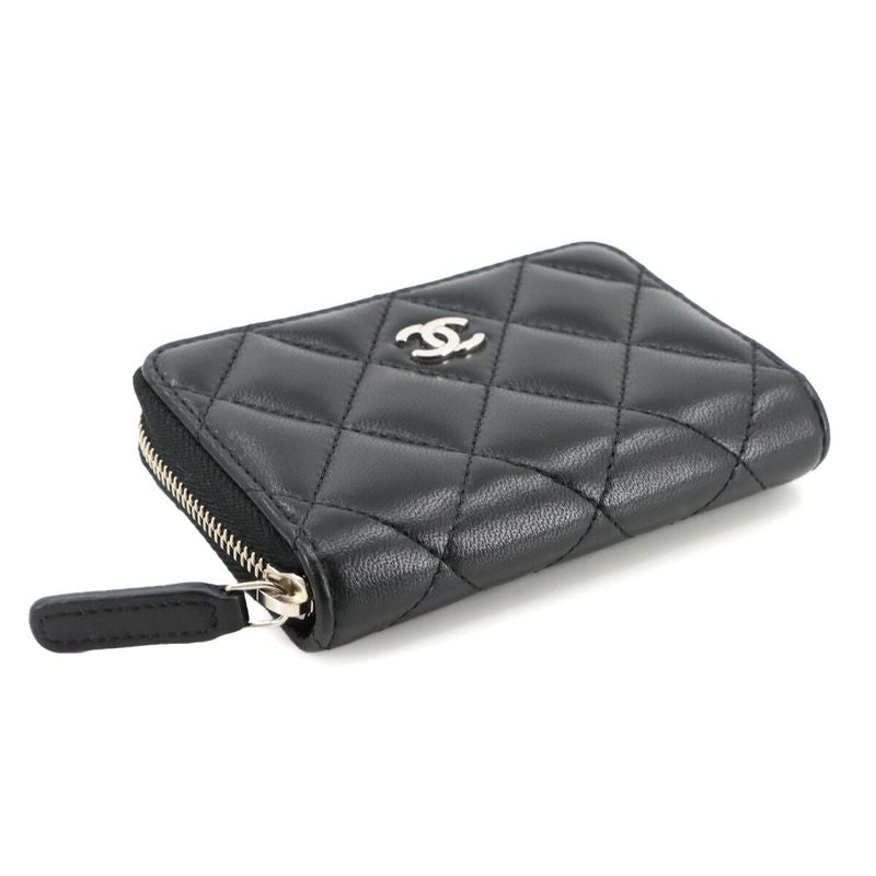 Exhibited Chanel Matelasse Coin Case Coin Purse Lambskin Black Coco Mark Ap0216