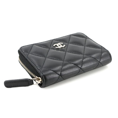 Exhibited Chanel Matelasse Coin Case Coin Purse Lambskin Black Coco Mark Ap0216