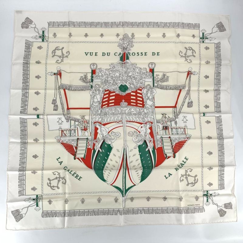 Hermes Carre 90 VUE DU Carrosse DE LA Galere LA Reale Queen's Coronation White