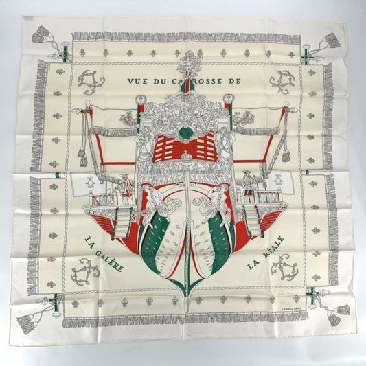 Hermes Carre 90 VUE DU Carrosse DE LA Galere LA Reale Queen's Coronation White