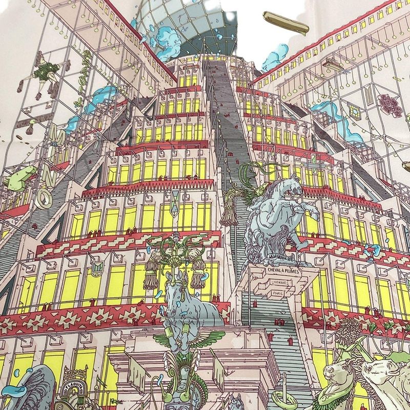 Hermes Scarf Carré 90 Pink×yellow×multi LA Legende DU Cheval A Plumes