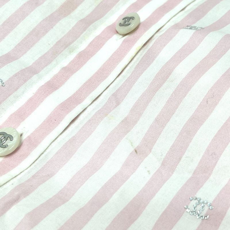 Chanel Short Sleeve Shirt Coco Beach Stripe P76220 Cotton Pink
