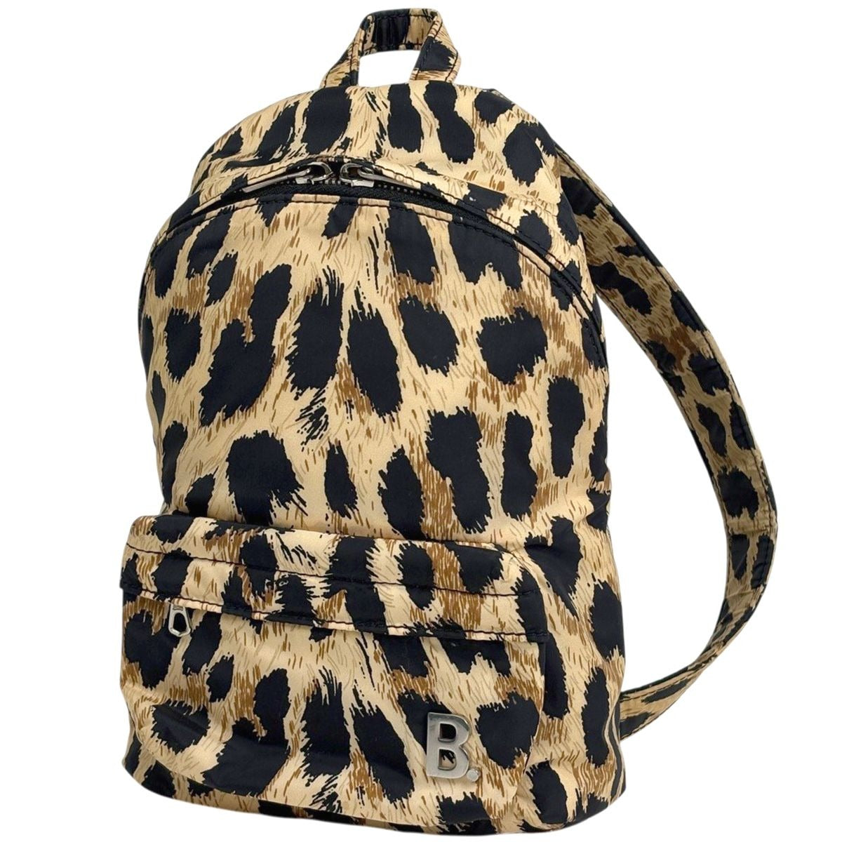 Balenciaga Logo Backpack Mini Leopard Print Nylon Brown