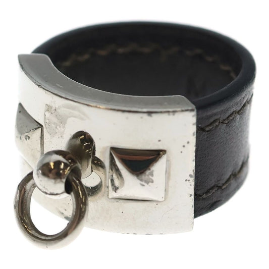 Hermes Collier de Chien Ring Plated Leather Brown Silver