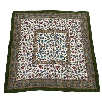 Celine Large Scarf 100% Silk Floral Pattern Green